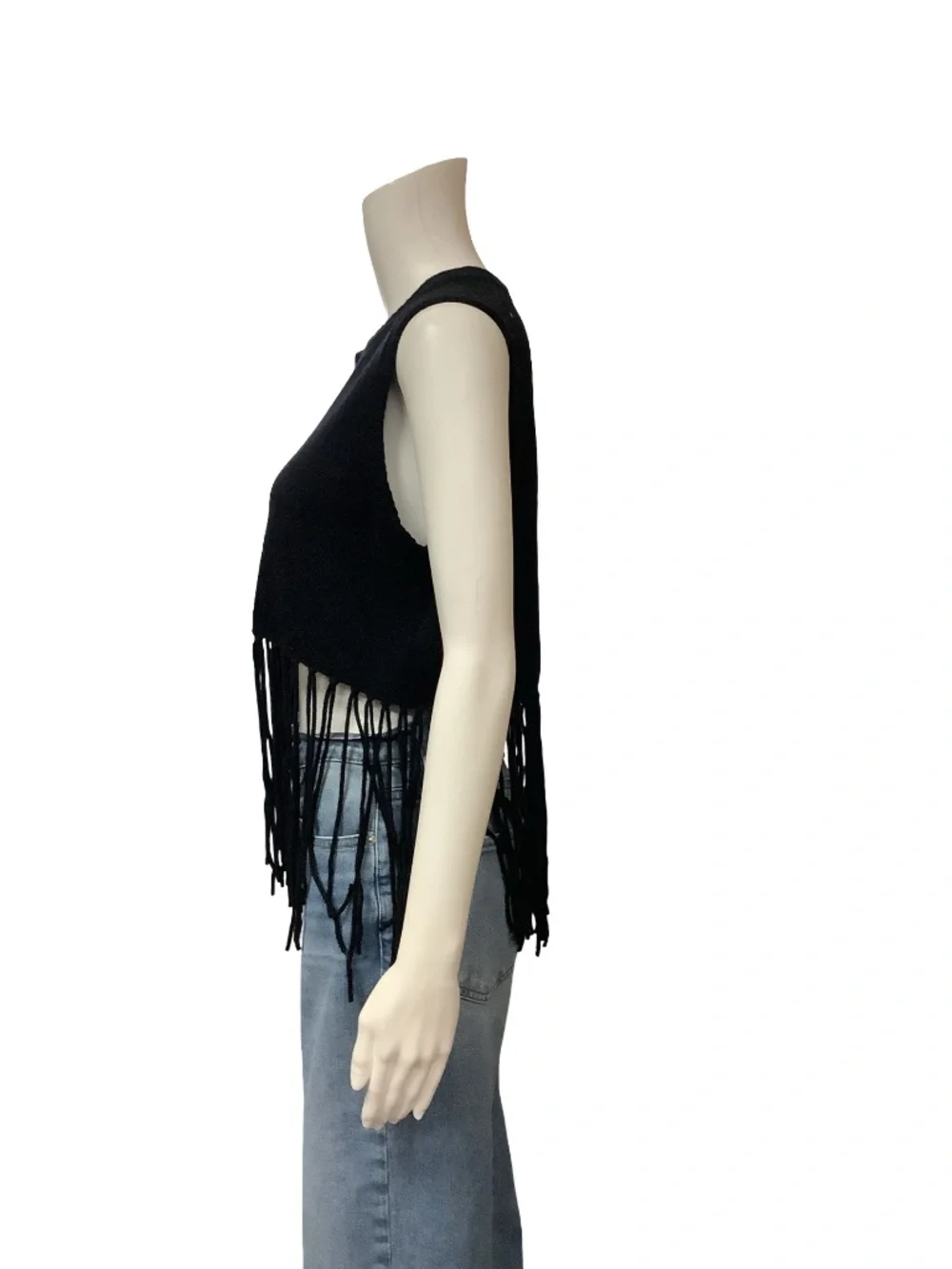 Minnie Rose Cashmere Fringe Crew Neck Sweater Vest Size